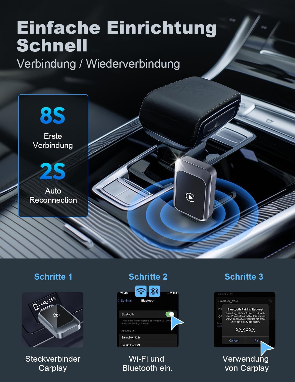 2-in-1 Carplay & Android Auto Adapter, Schwarz