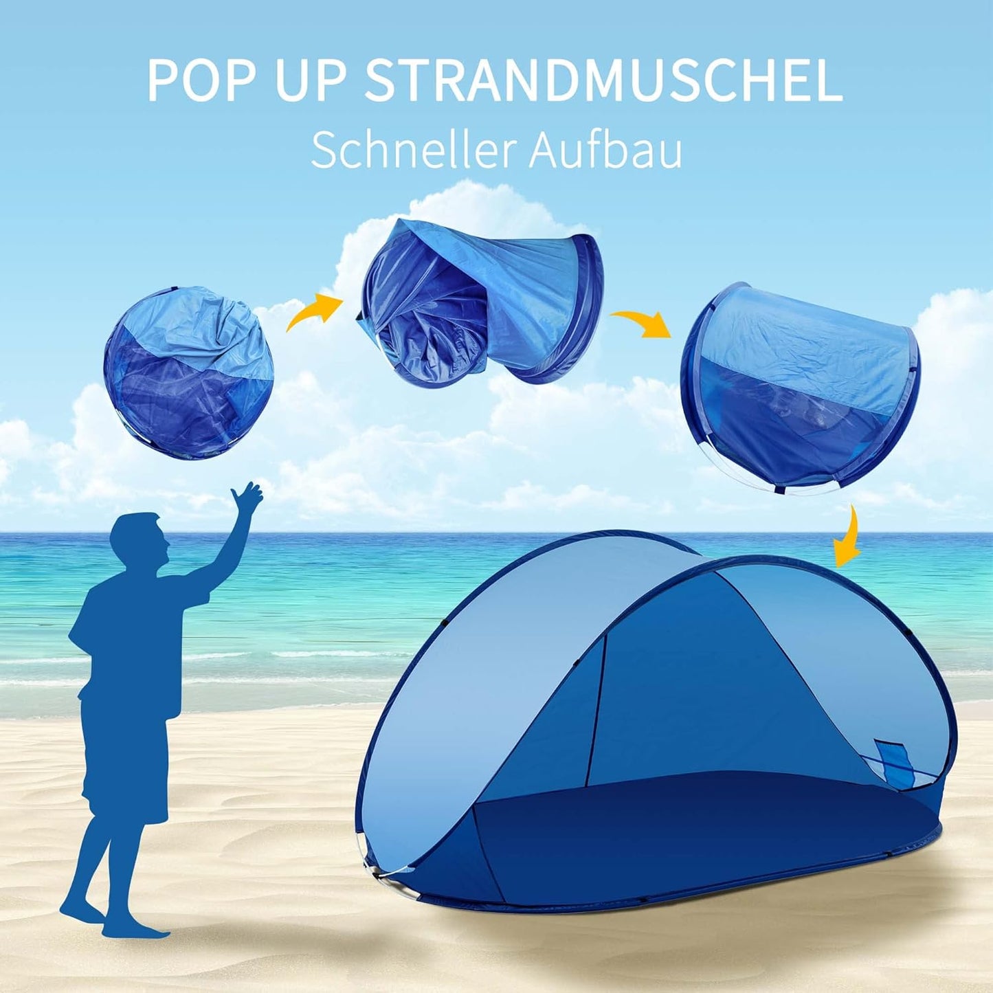 Strandmuschel Pop-Up Zelt mit UV Schutz, Dunkelblau