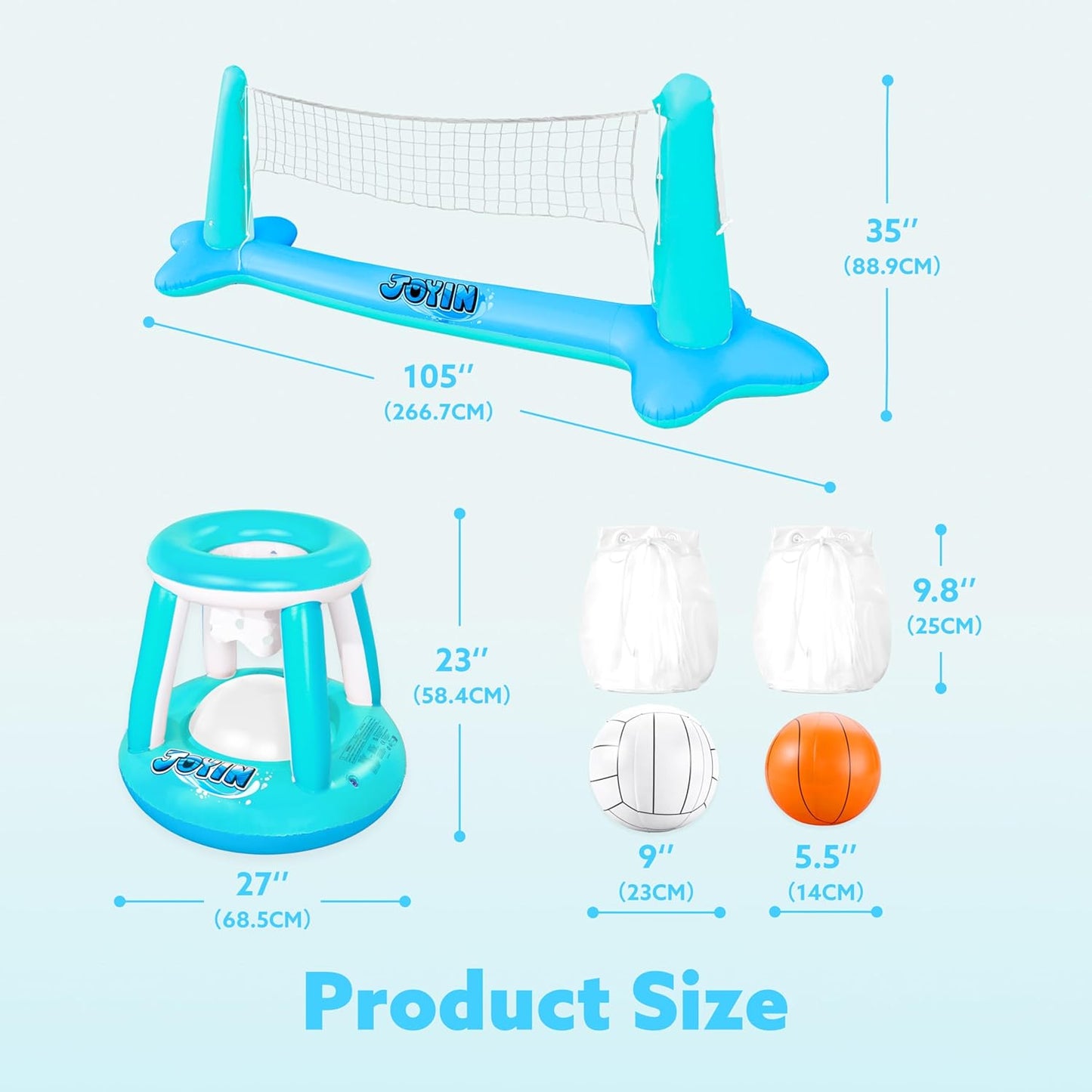 Aufblasbares Pool-Spielset mit Volleyball & Basketball, Blau