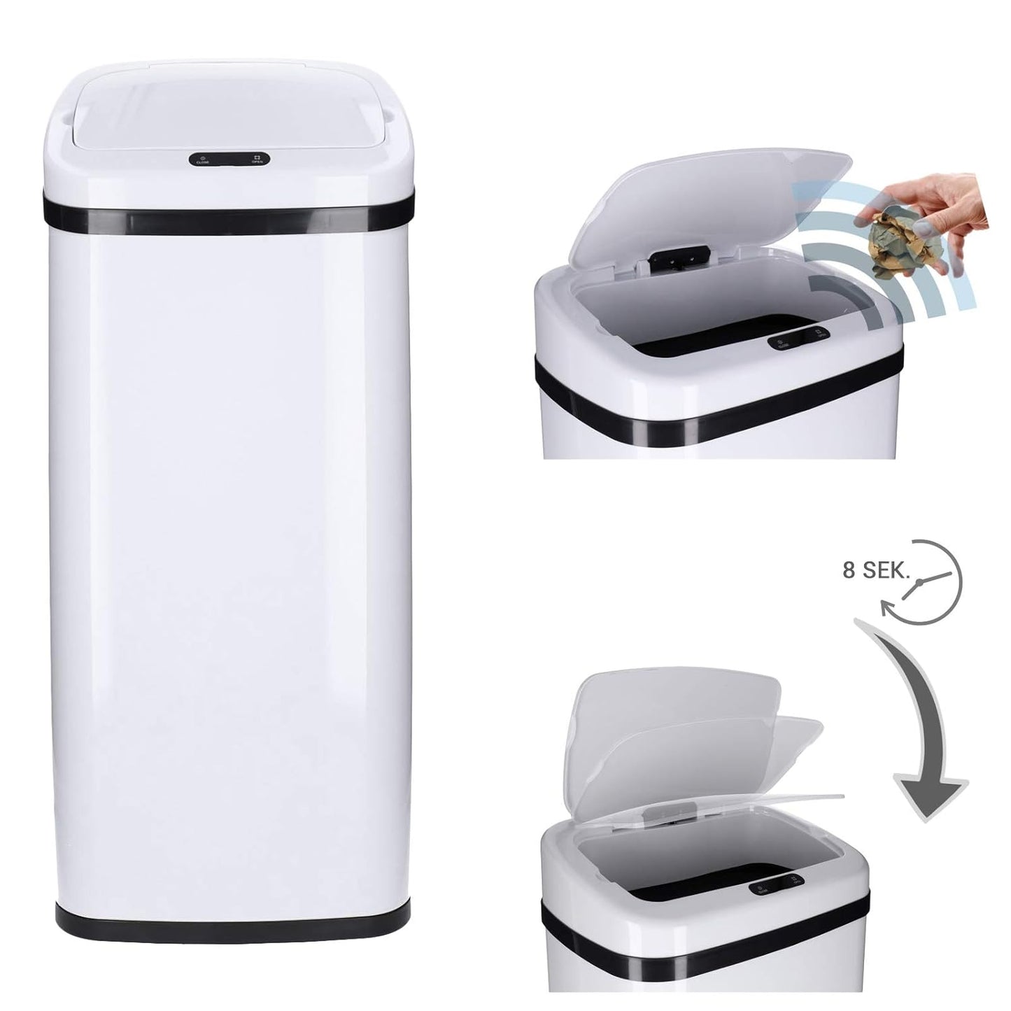 Automatischer Sensor-Mülleimer, 40 Liter|Weiss - Rechteckig