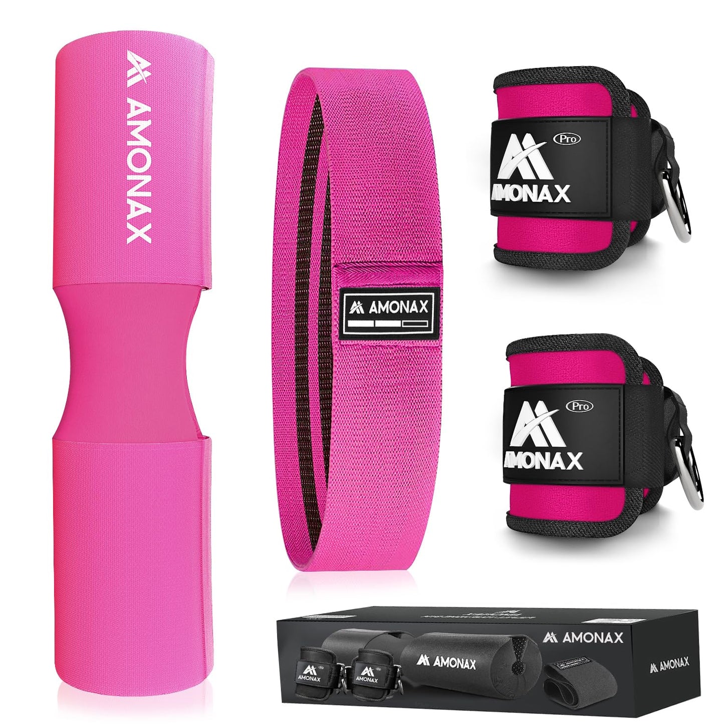 Langhantel-Nackenschutz für Krafttraining, Rosa 3-in-1-Kombi-Set