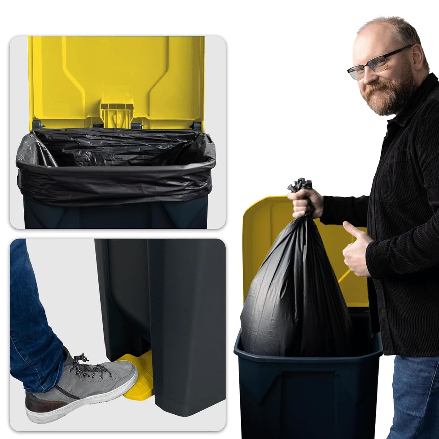 Tretmülleimer mit Step-On-Mechanismus 100L, 100 Liter Gelb