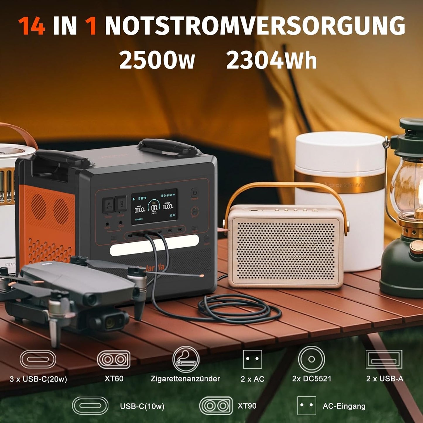 Tragbare Powerstation mit Solarpanel, 2500w+200w