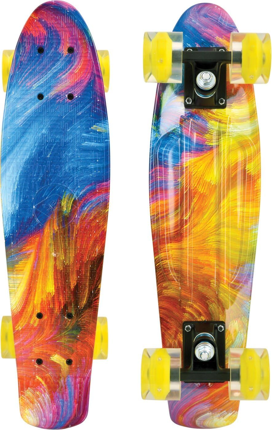 Retro Skateboard Free Spirit mit LED-Rollen, Bunt