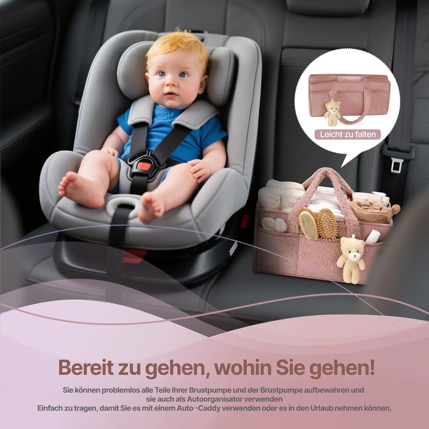 Baby Wickeltasche Organizer für Wickeltisch, Rosa
