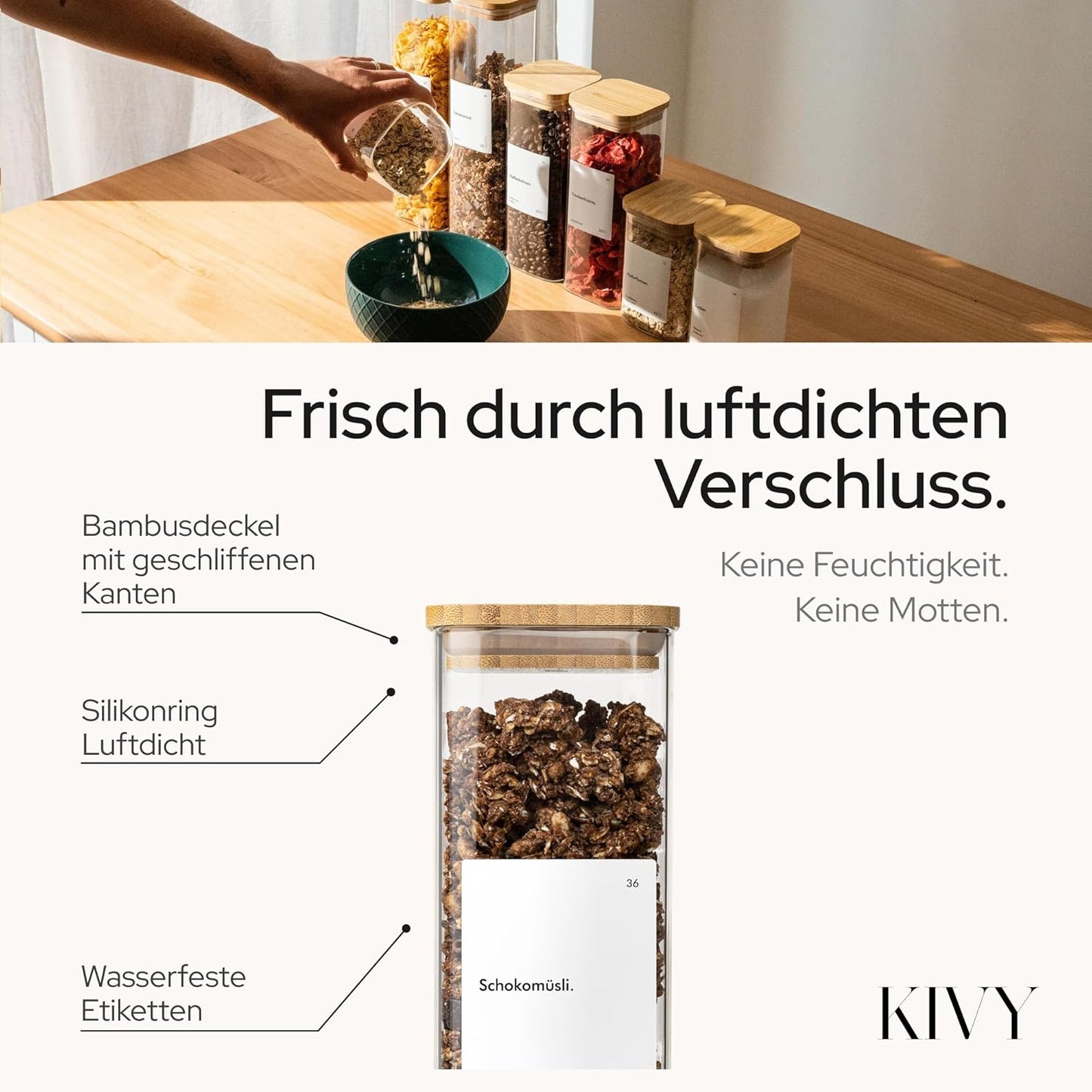 Vorratsglas-Set (2x 1800ml) mit Etiketten, Bambus 2x 1800ml
