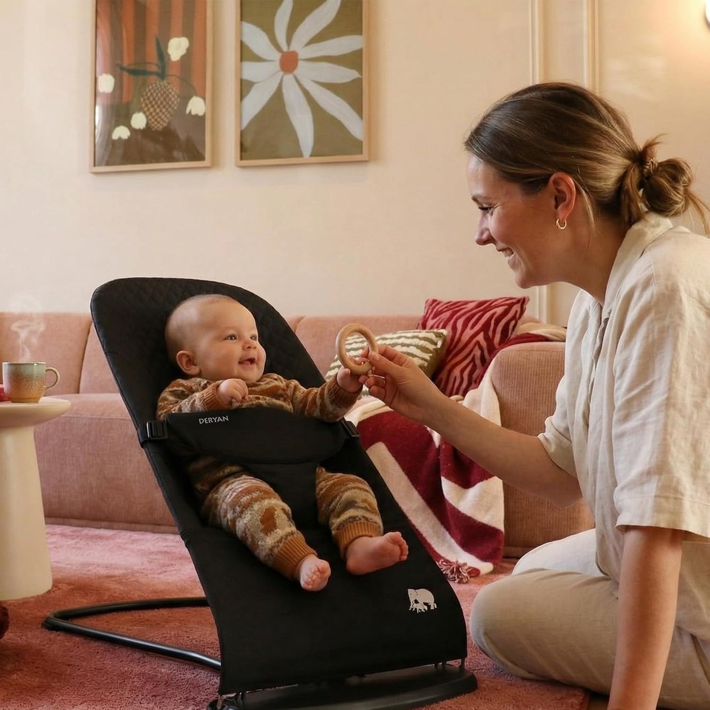 Ergonomische Babywippe Buddy, verstellbar & klappbar, Schwarz