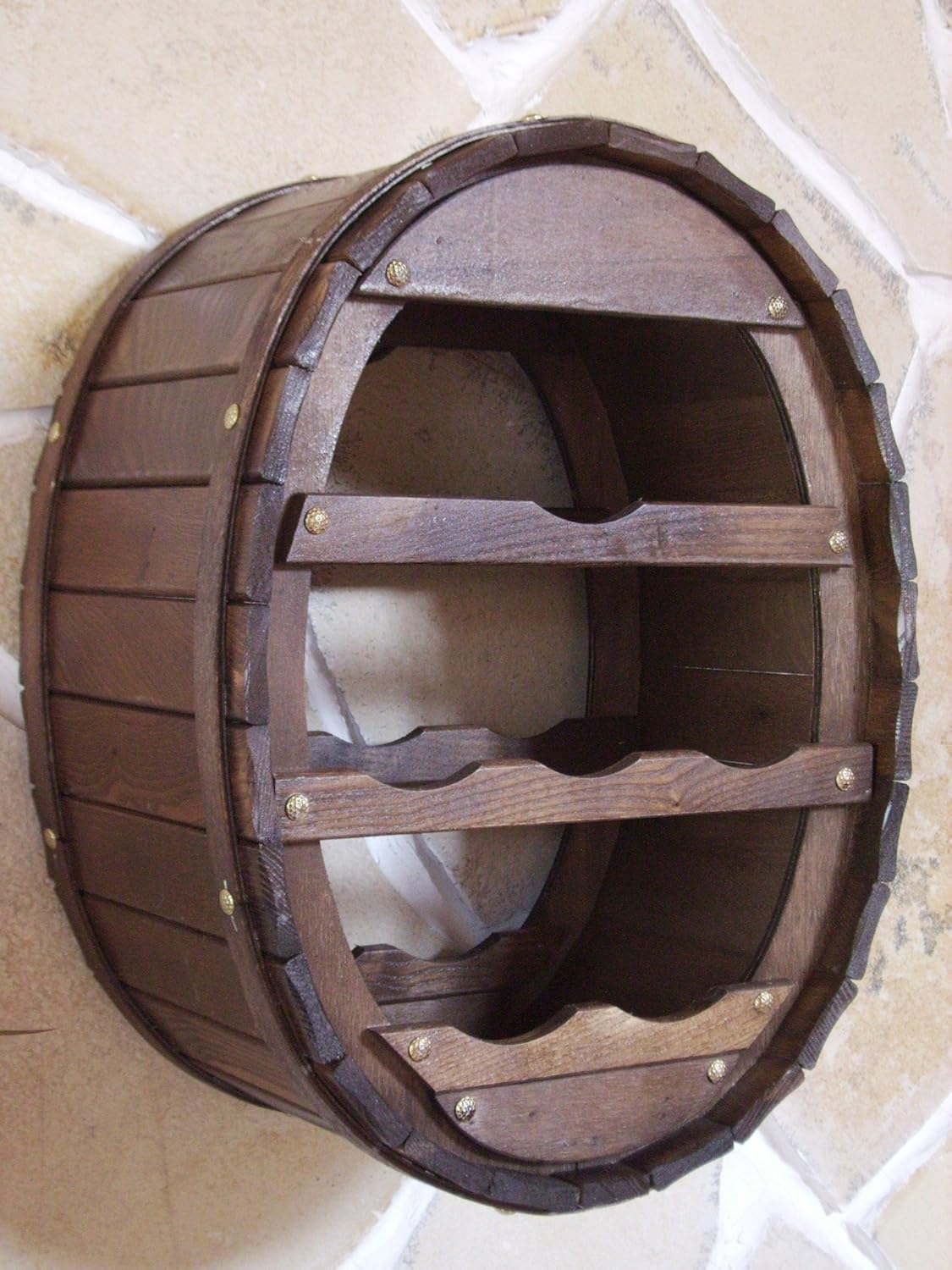 Weinfass Wandregal, 6 Flaschen Braun hängend