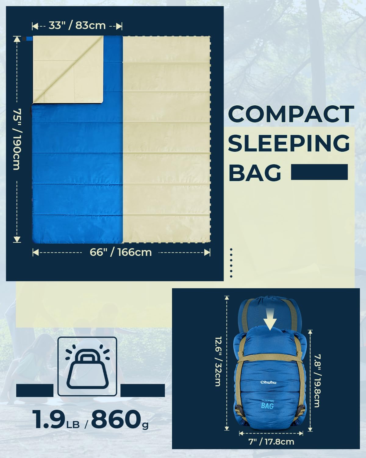 Ultraleichter Sommerschlafsack für Camping und Reisen, Blau