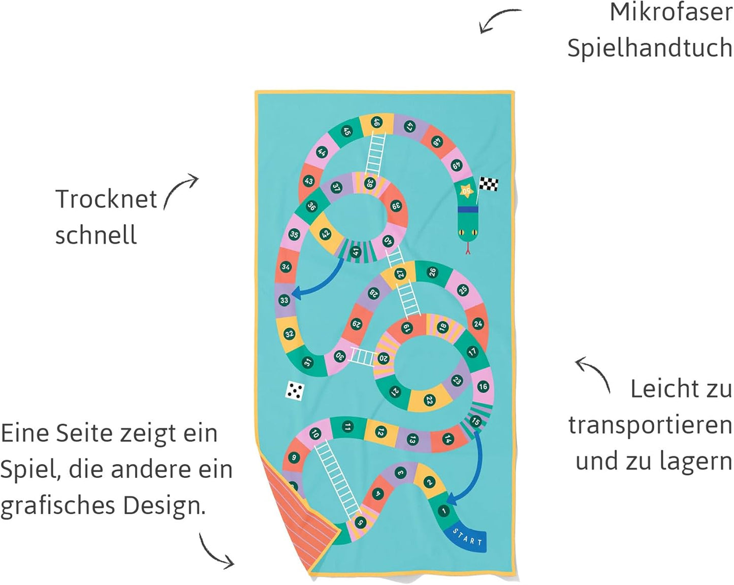Strand- und Poolhandtuch für Kinder, Schlangen und Leitern L - 180 x 100cm