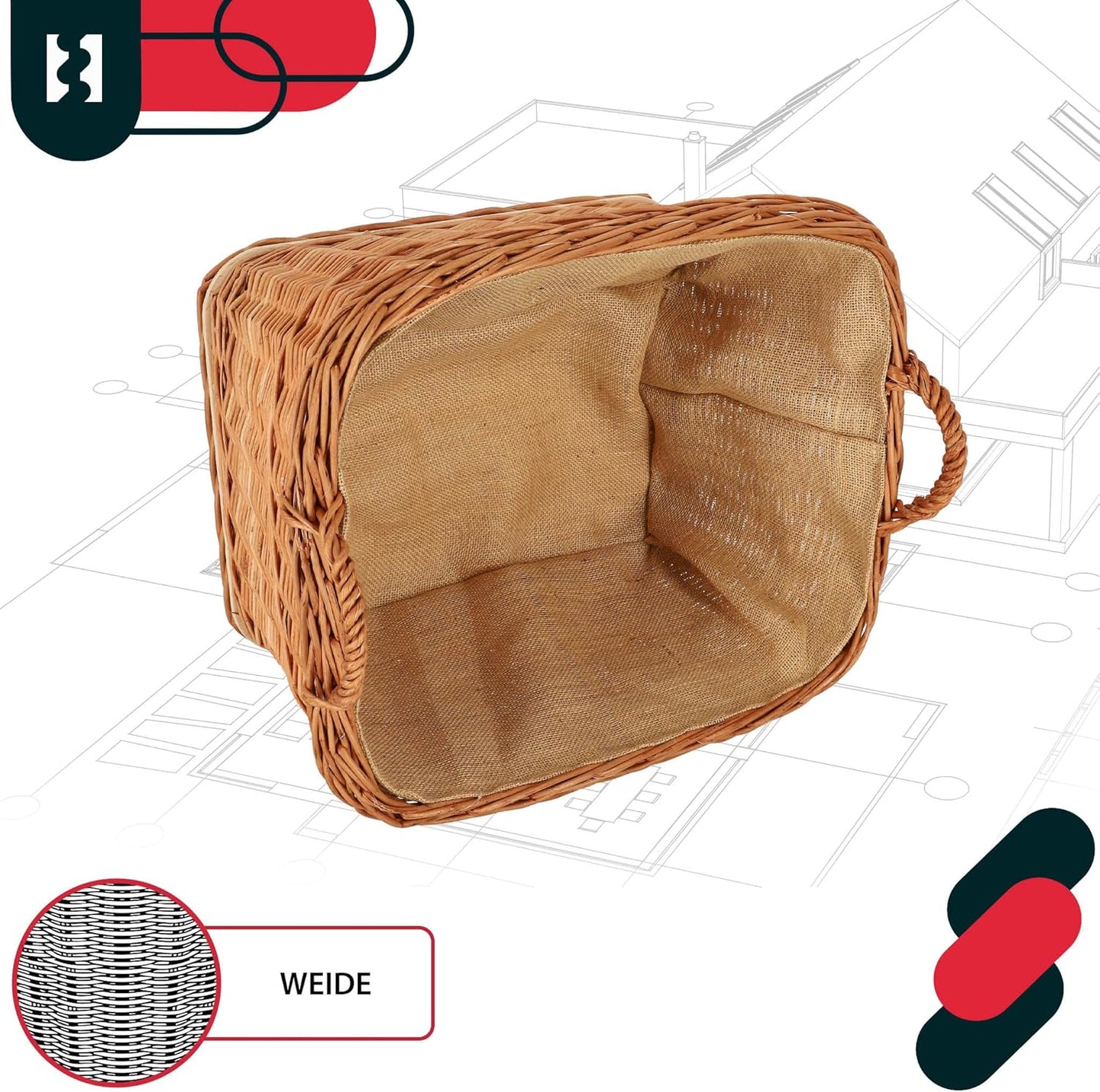 Weidenkorb mit Henkel, Naturfarbe 55x45 cm