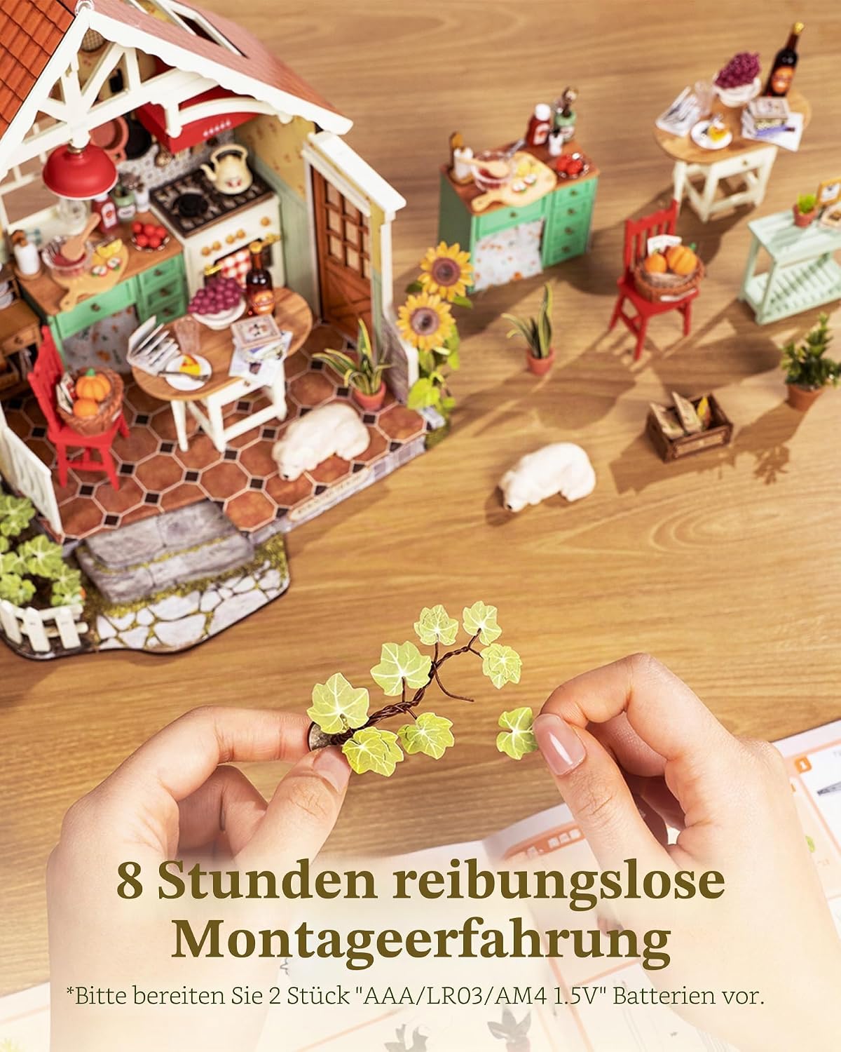 Miniaturhaus Bausatz: Sonnenlicht Bauernhaus Küche mit LED-Licht