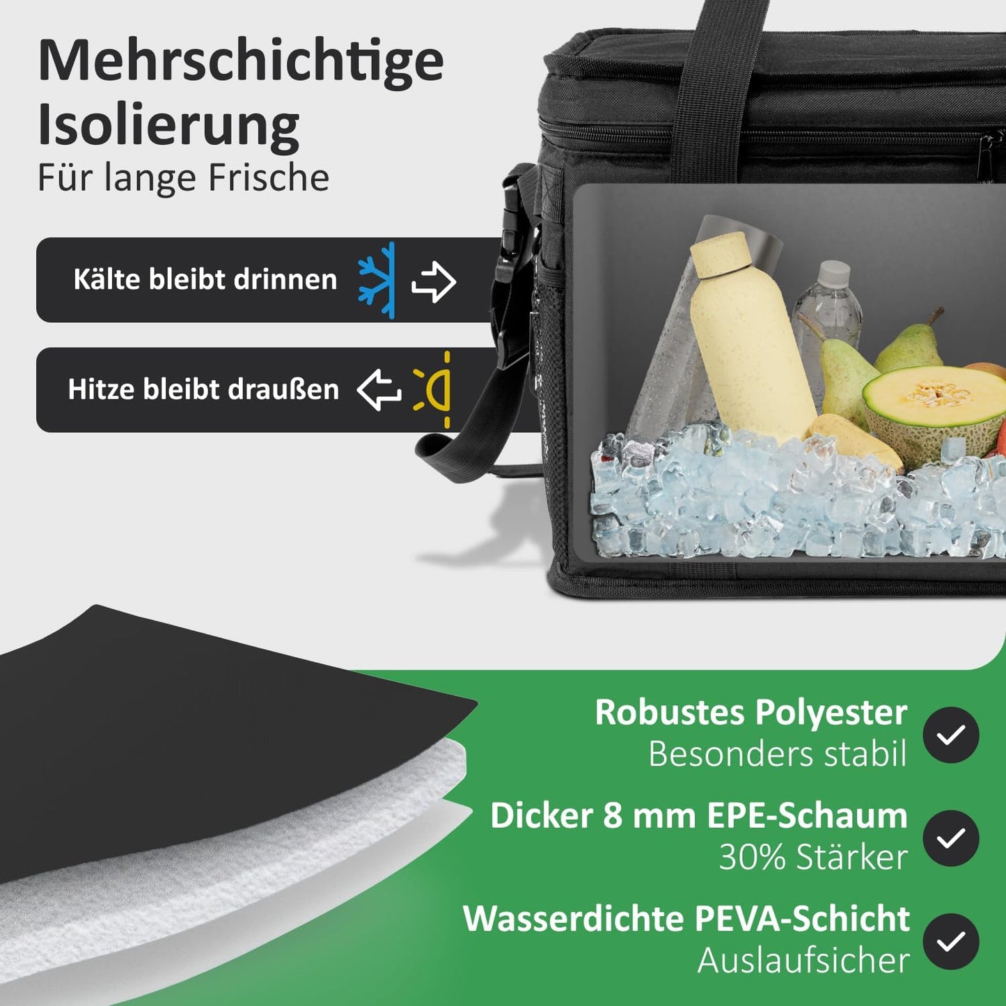 Auslaufsichere Kühltasche, 30 L Schwarz