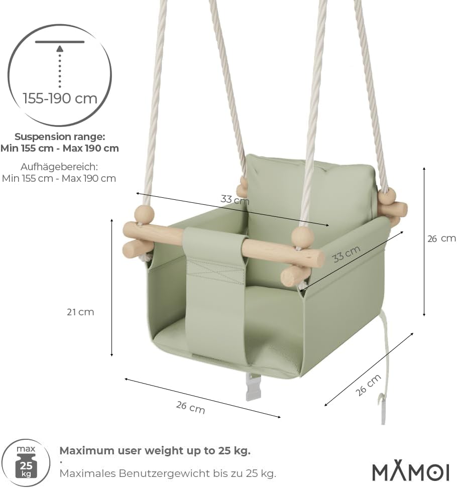 Babyschaukel aus Holz für Indoor-Nutzung, Grün