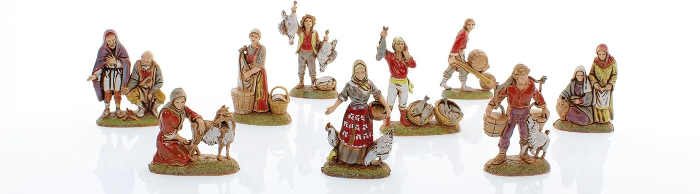 Neapolitanische Krippenfiguren, 9 Stück, 1:32, Für eine 6 cm grosse Krippe
