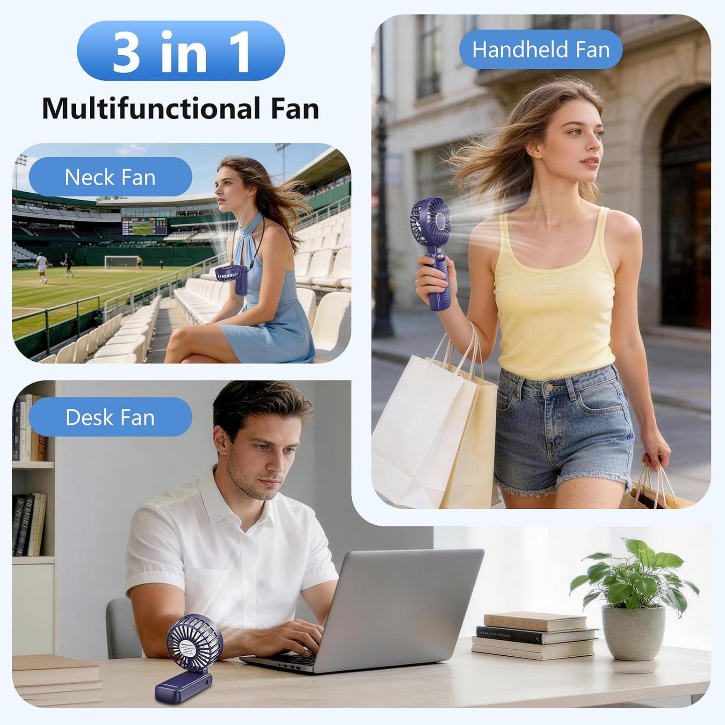 Faltbarer Handventilator mit 4500mAh Akku, Blau