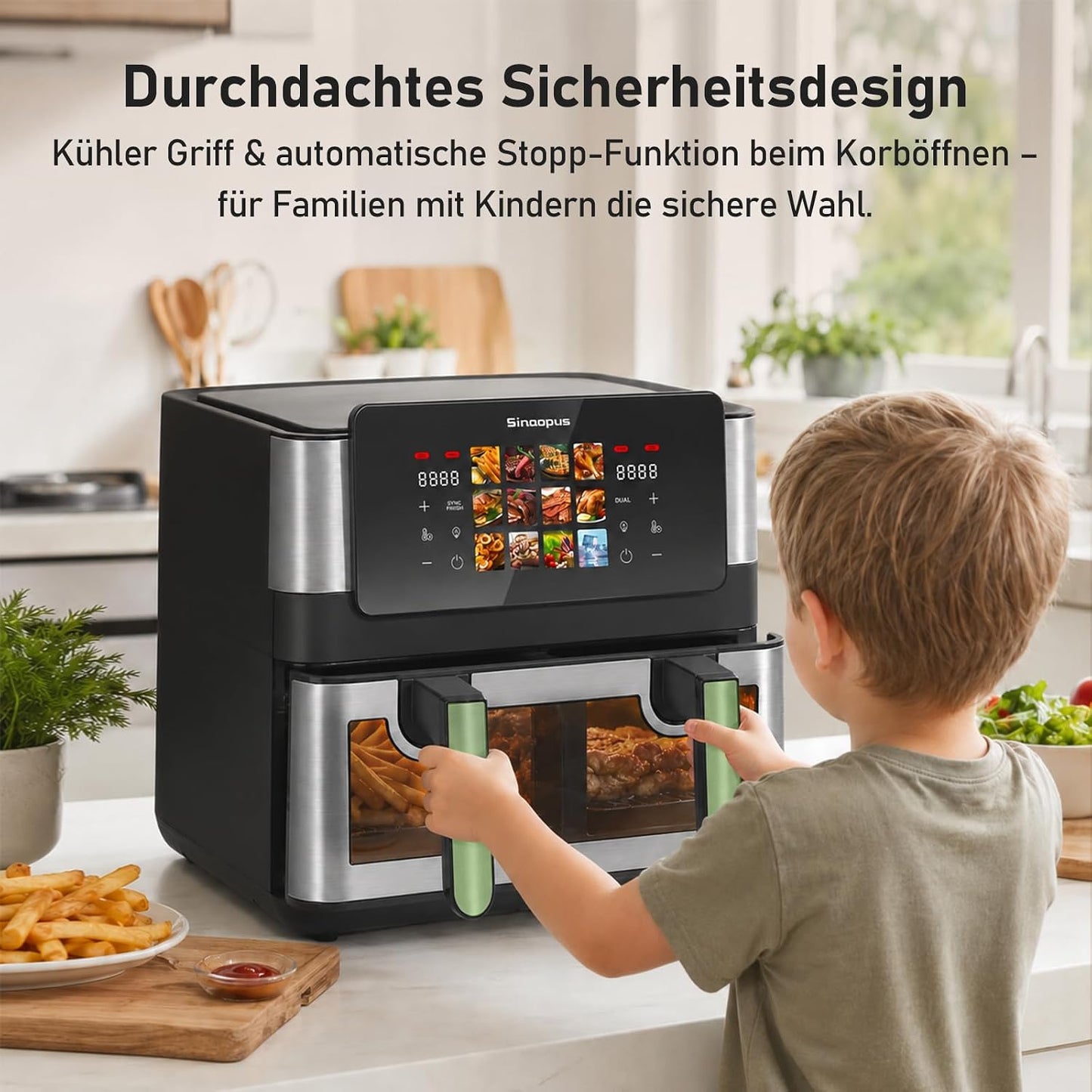 905A Heissluftfritteuse mit Doppelfach und Touchscreen, 905a-schwarz