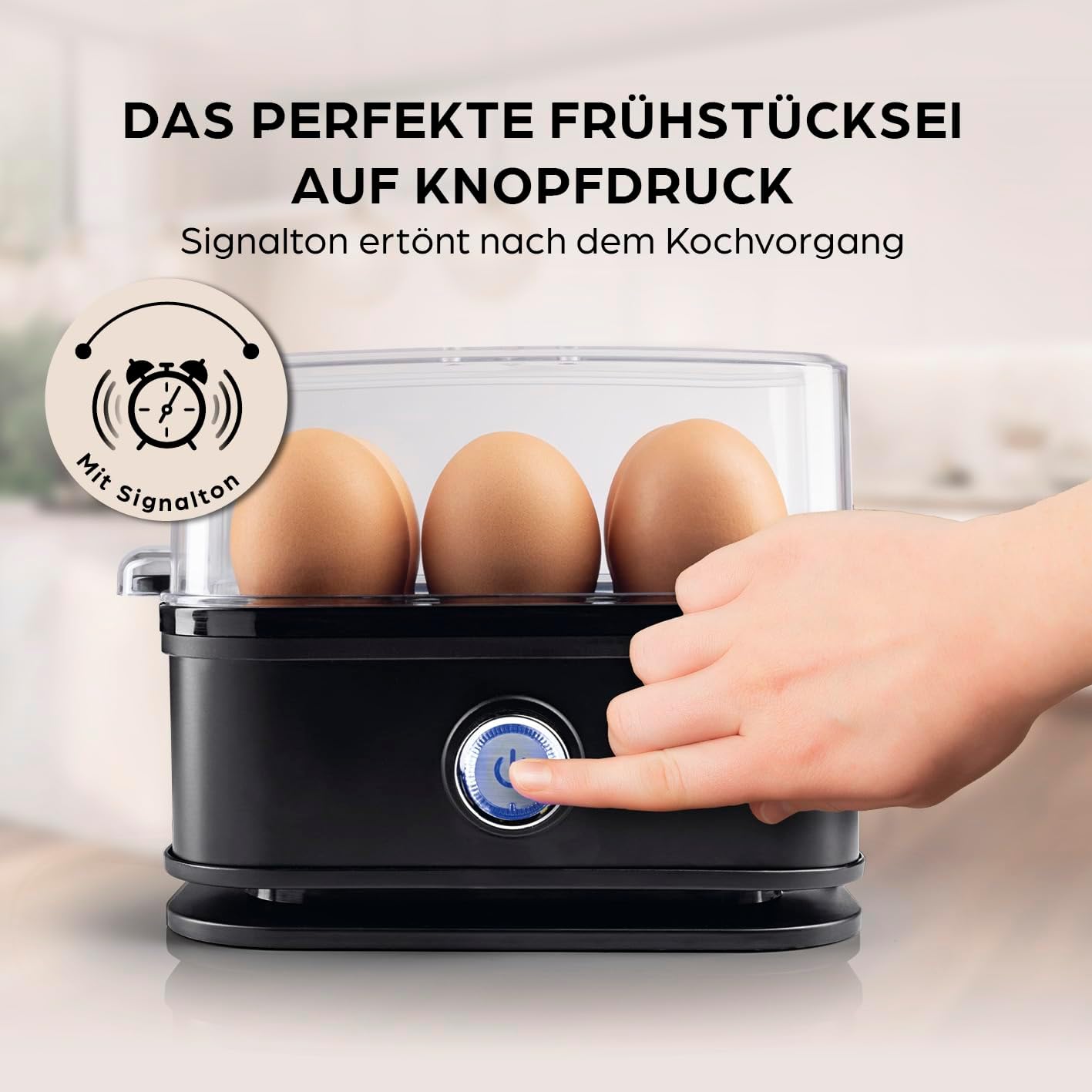 Eierkocher für 6 Eier mit Härtegradeinstellung, 6 Eier Schwarz
