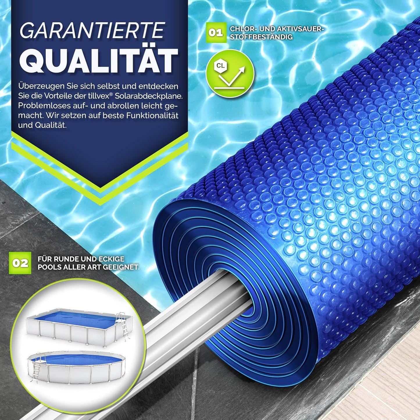 Pool Solarabdeckplane für Wassererwärmung, Blau 800x400 cm