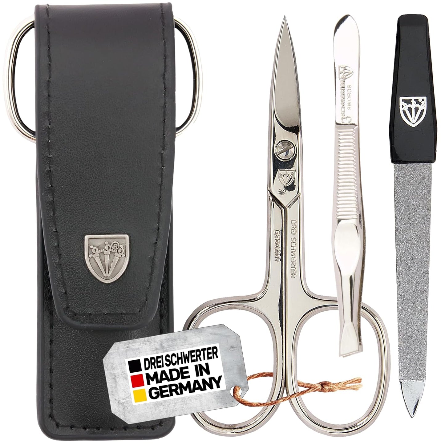 3-teiliges Nagelpflegeset Venezia, Schwarz - Echt Leder