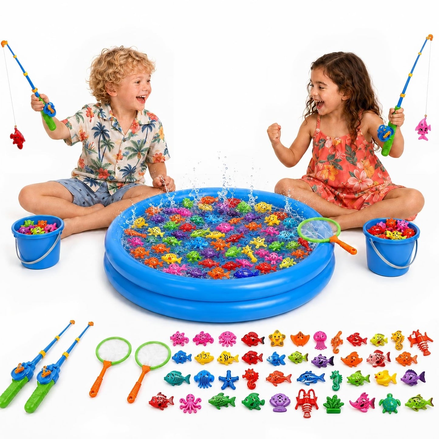 59-teiliges Angelspiel-Set mit Planschbecken, 59pcs für 2 Kinder