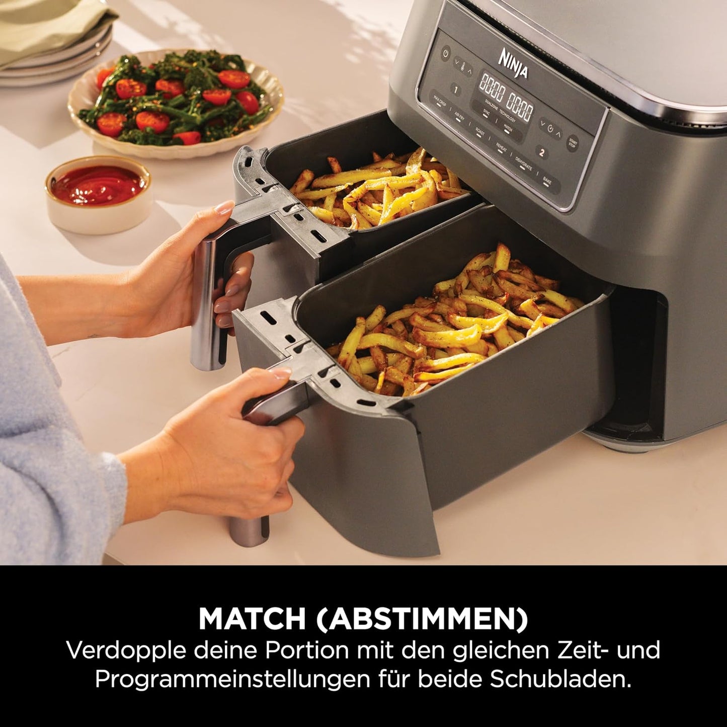 Dual Zone Heissluftfritteuse, Metallic Grau 31.5 cm x 38 cm x 26.5 cm