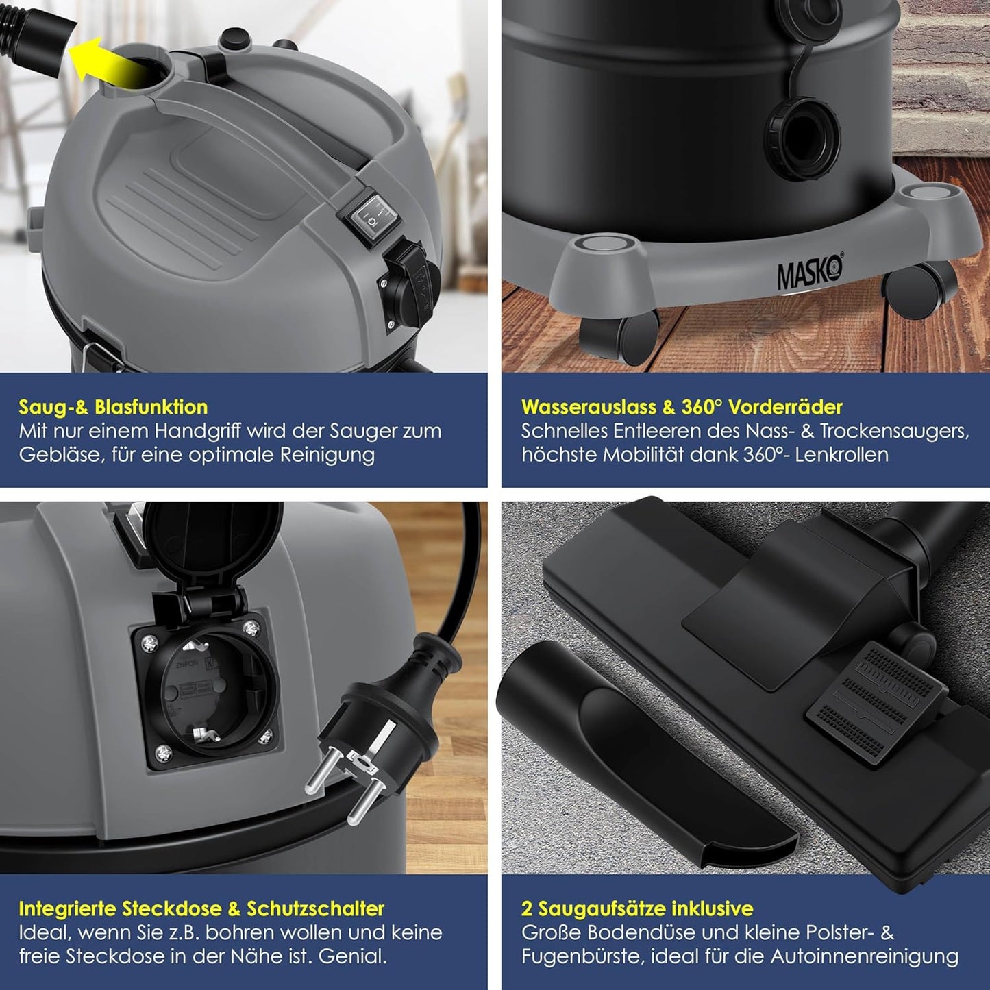 Industrie-Staubsauger mit Blasfunktion, Grau