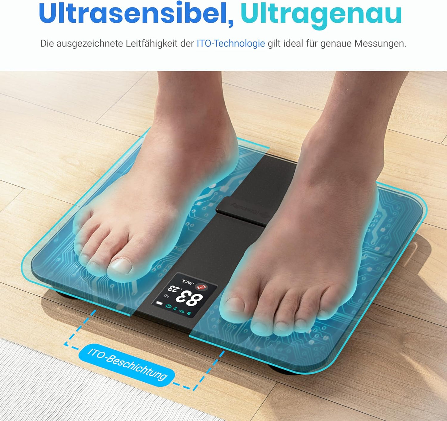 Körperfettwaage, Schwarz | 180kg/0.05kg | TFT Display