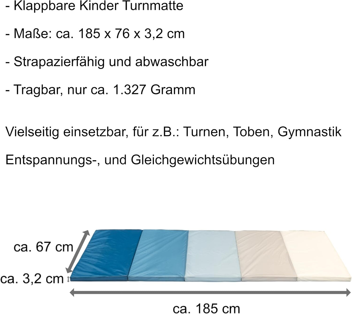 Klappbare Turnmatte für Kinder (185 x 76 x 3 cm), blau