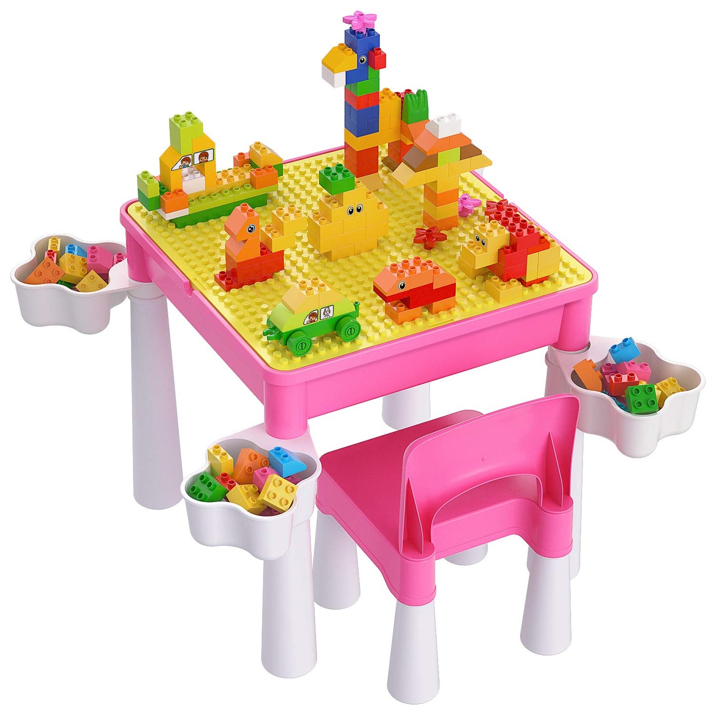 Kindertisch-Set mit Bausteinen, Rosa