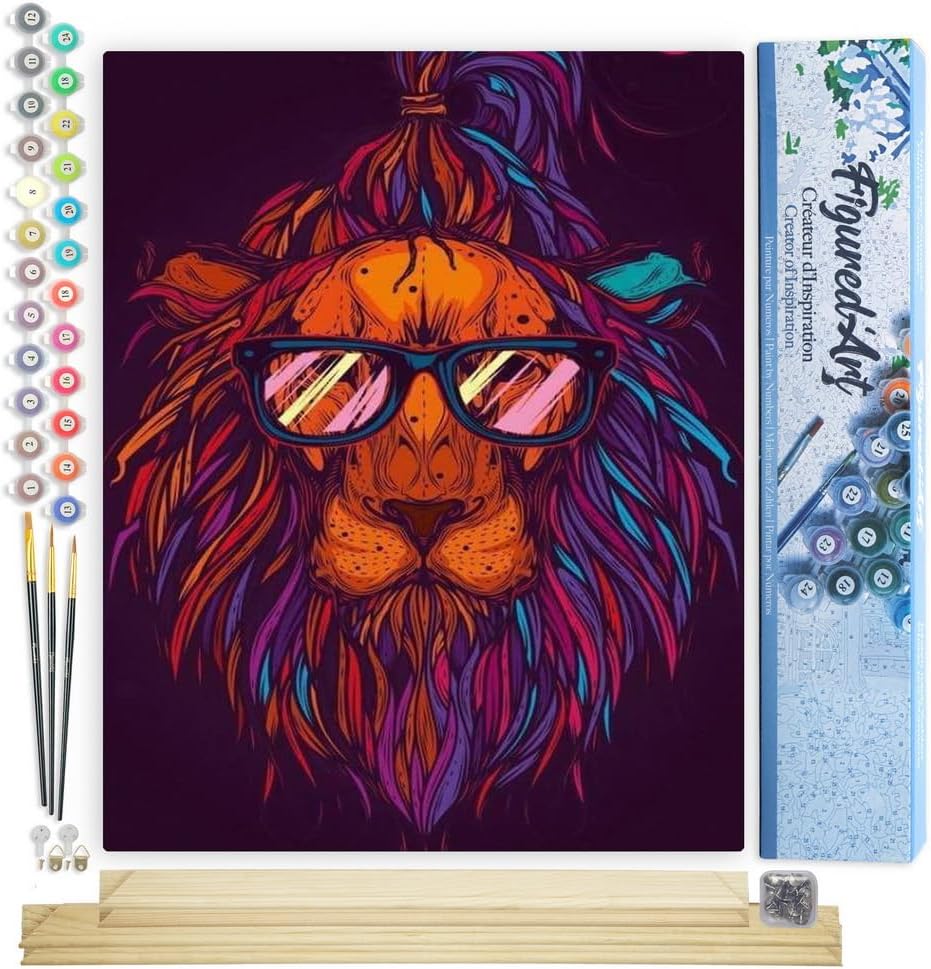 Malen nach Zahlen Set Löwe mit Brille, Löwe mit Brillen 40x50cm Mit Keilrahmen (nicht gespannt)