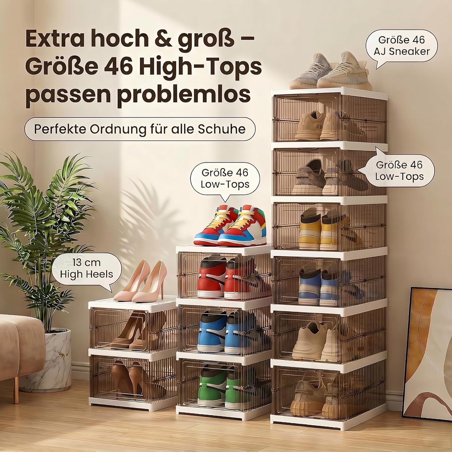 Stapelbare Schuhboxen, 12er-Set, Braun 12 Ebenen