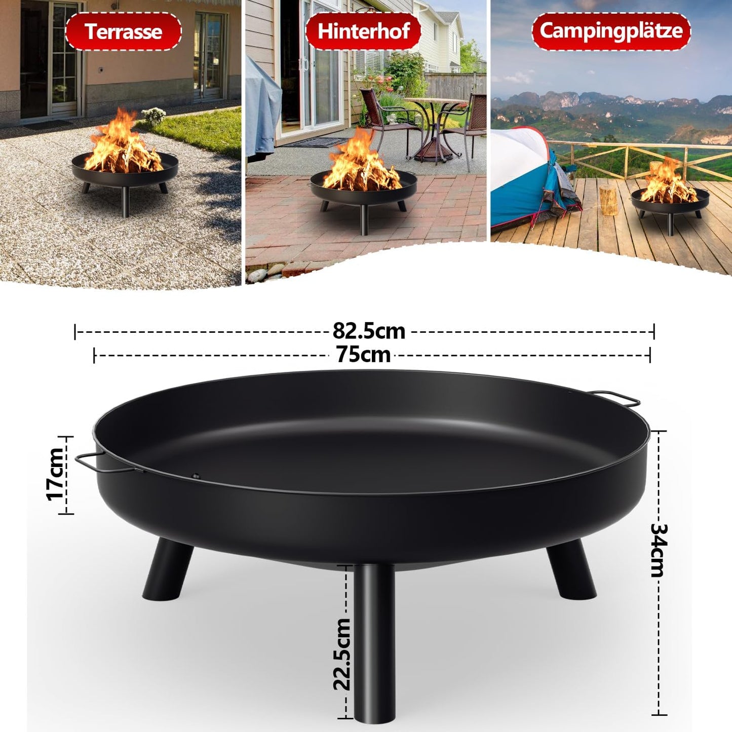 Grosse Feuerschale mit Griffen (82,5 cm)
