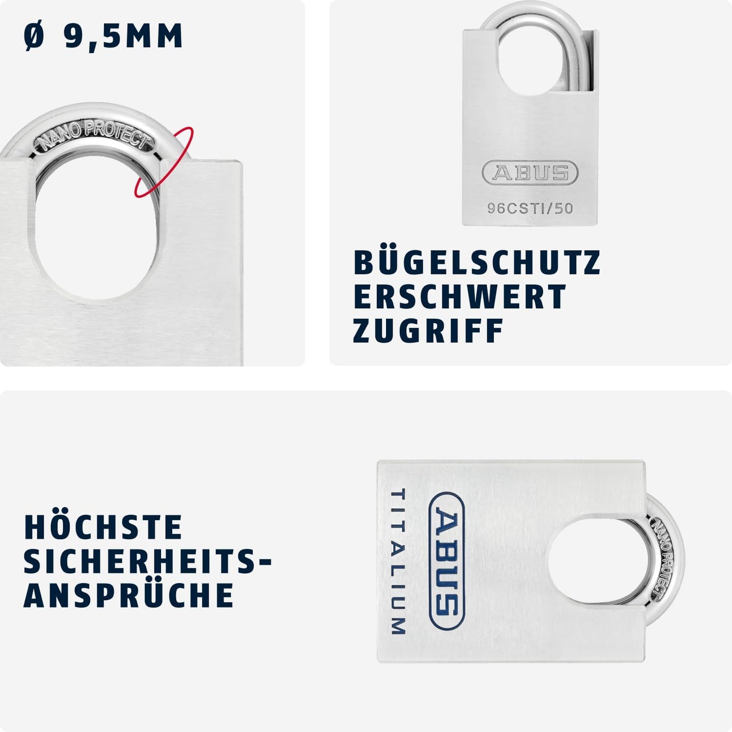 Titalium Vorhängeschloss 96CSTI/50, 50mm gleichschliessend Bügelschutz
