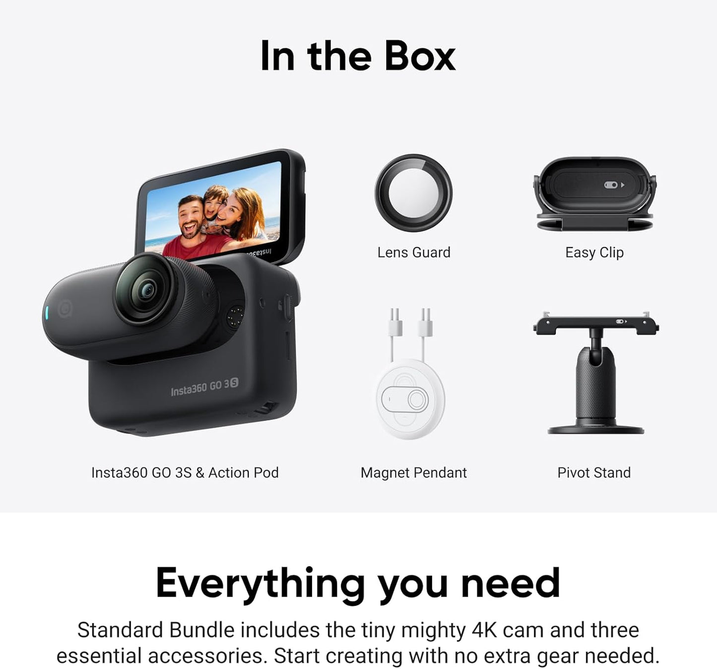 Tragbare 4K Mini-Kamera GO 3S, Nachtschwarz Standard-Bundle