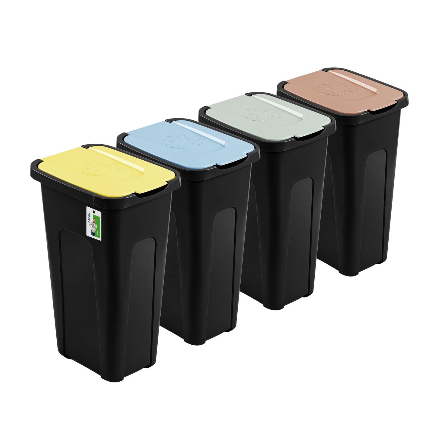 4-teiliges Mülleimer-Set mit Deckel, Slimline, 4 Schwarz