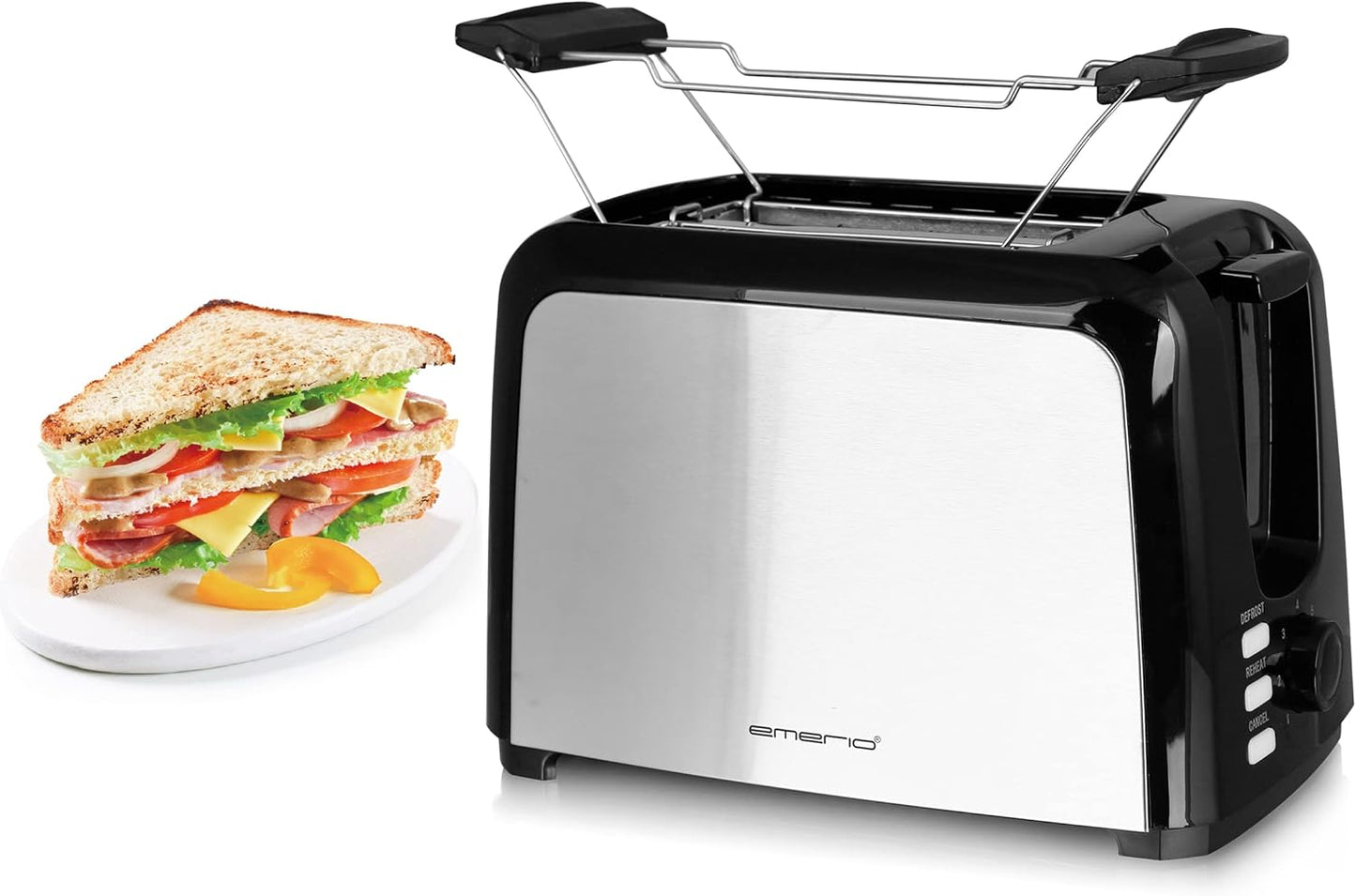 Toaster mit extra breiten Schlitzen und Brötchenaufsatz, Schwarz/Silber