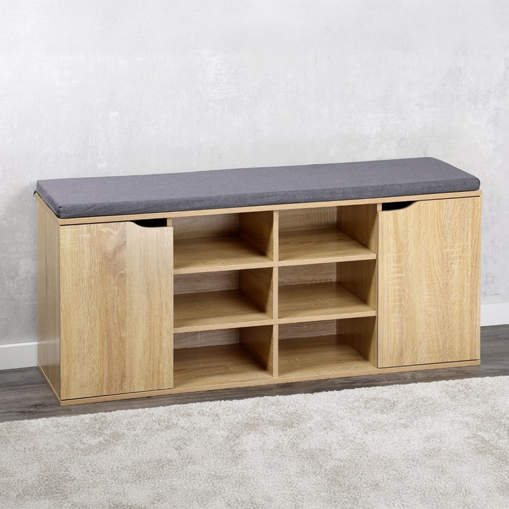 Schuhschrank mit Sitzkissen, Faserplatte, Braun