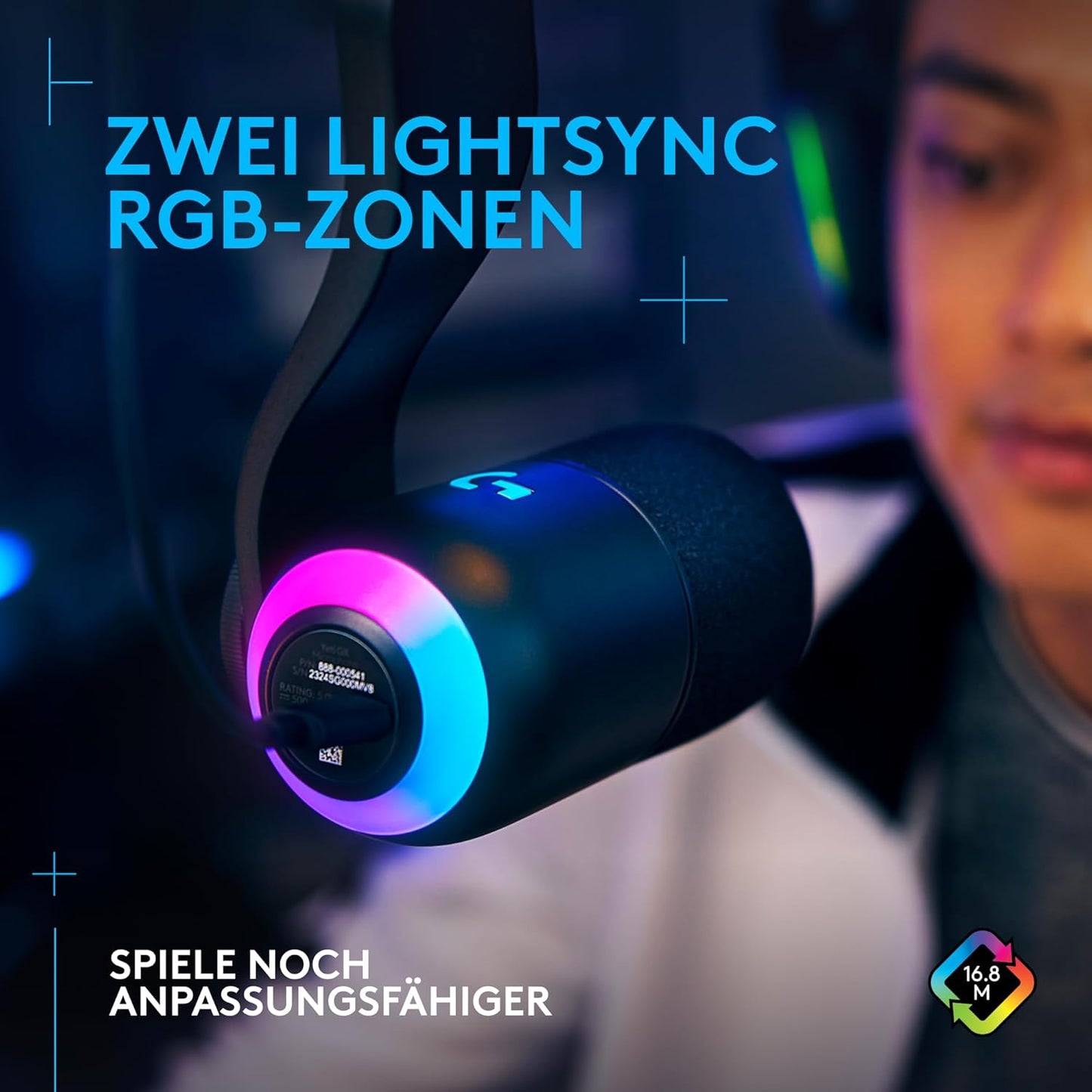 Yeticaster GX Dynamic RGB Gaming Mic, Schwarz Mikrofon + Schwenkarm