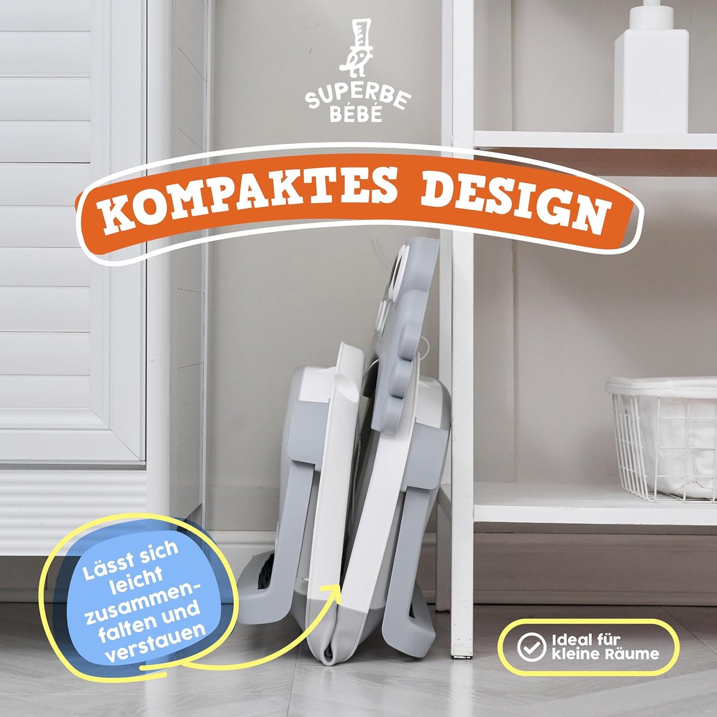 Faltbare Babybadewanne mit Badekissen, 2 x faltbar GRAU