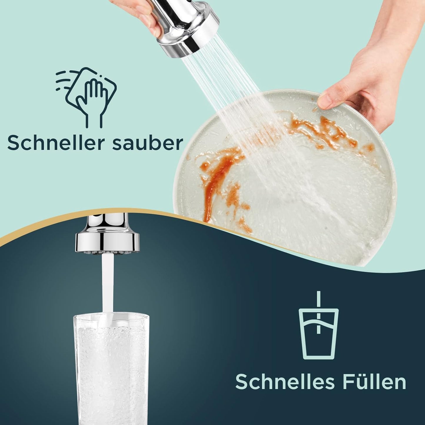 Küchenarmatur mit hohem Bogen und Brause, Polierter Chrom Standard