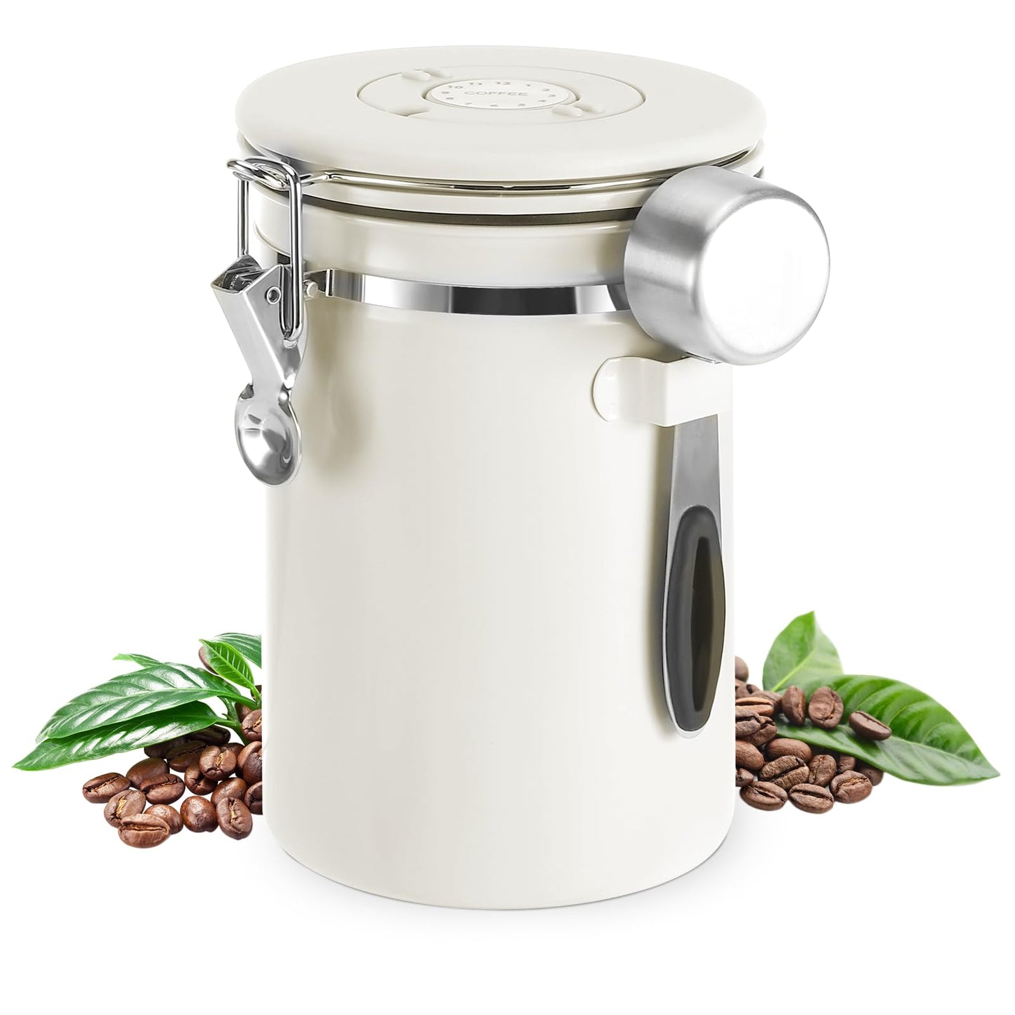 Vakuum Edelstahl-Kaffeedose mit Löffel (1,8 L), Weiss