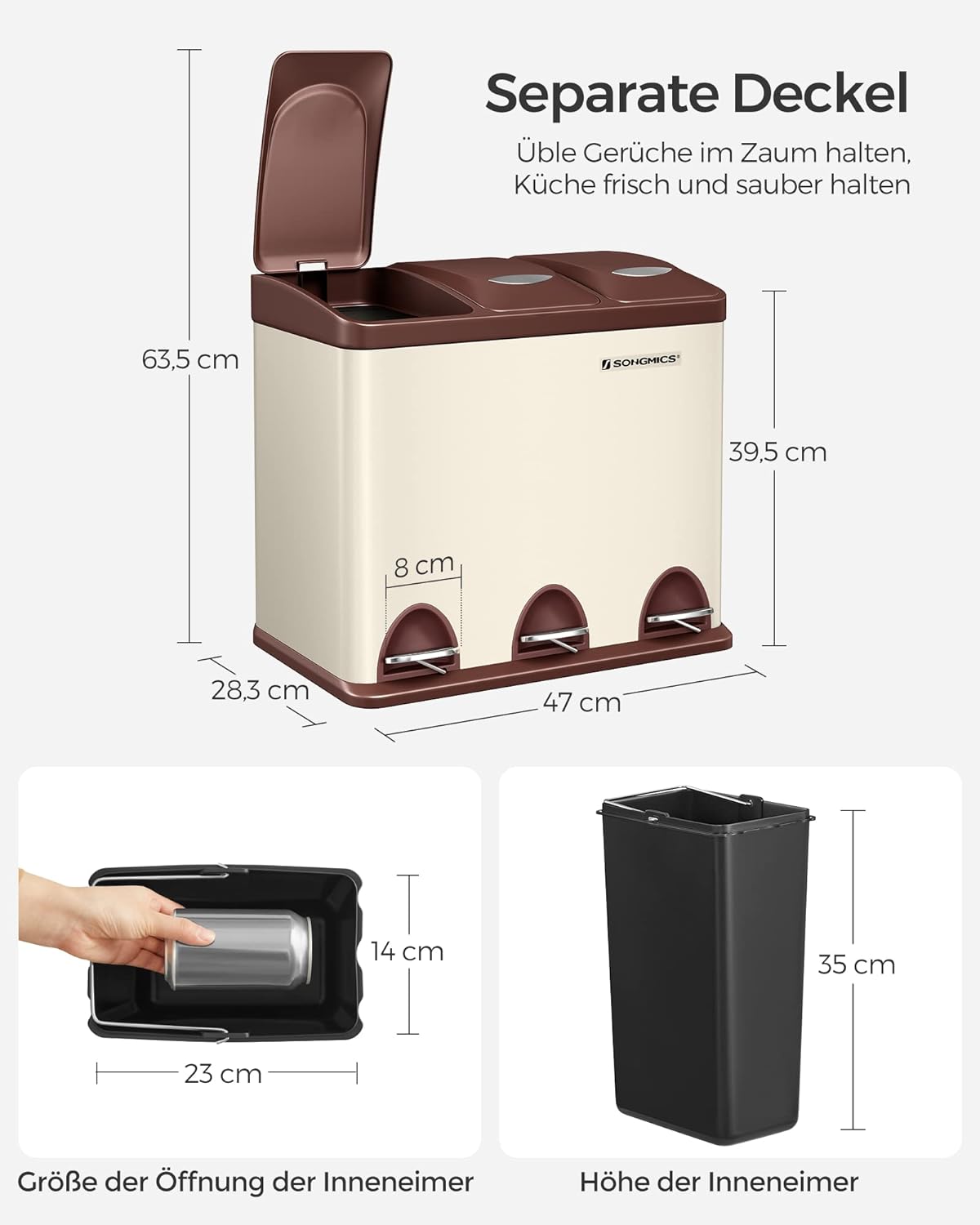 Mülltrennsystem, Elfenbeinfarben + Braun