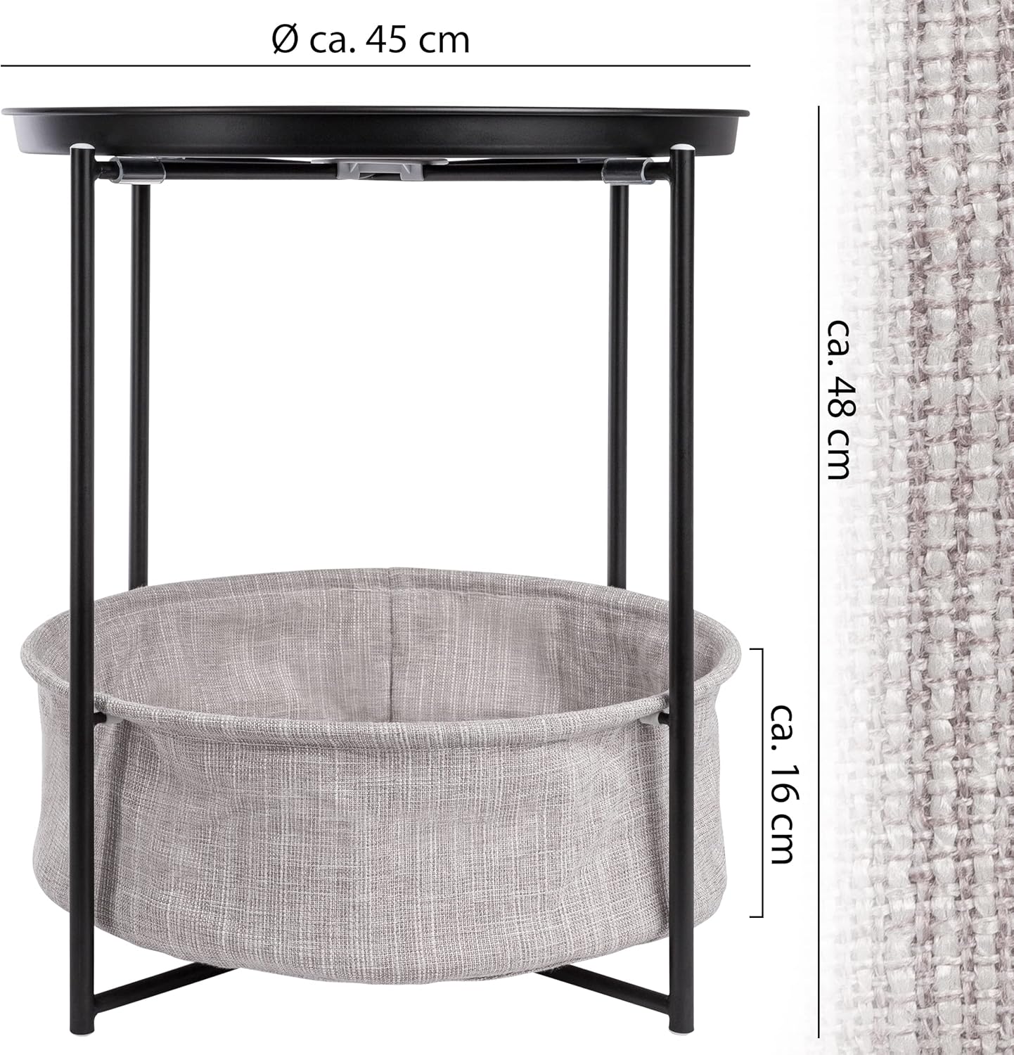 Runder Couchtisch mit Korb & Tablett, Schwarz