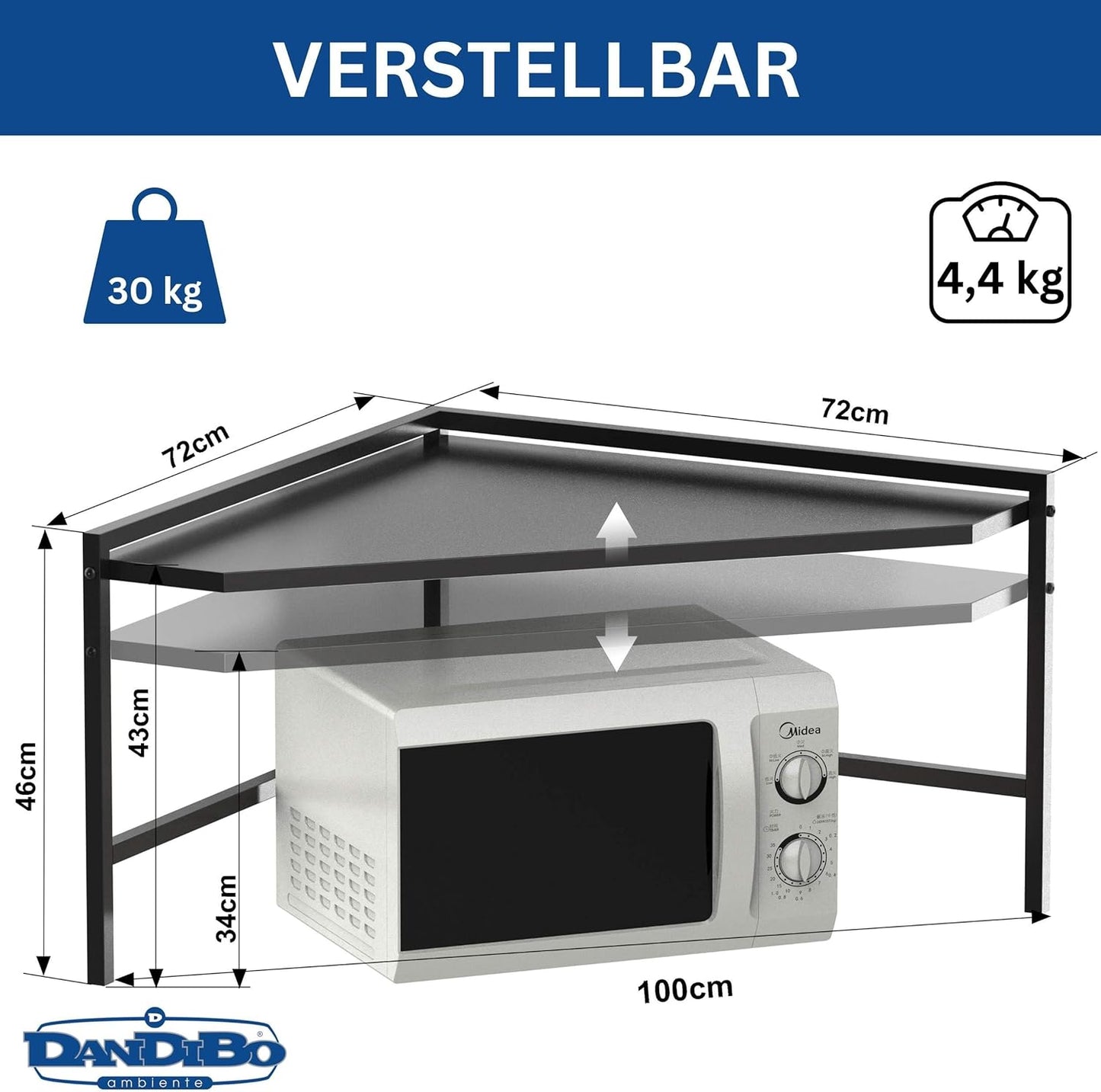 Verstellbares Mikrowellenregal, Schwarz