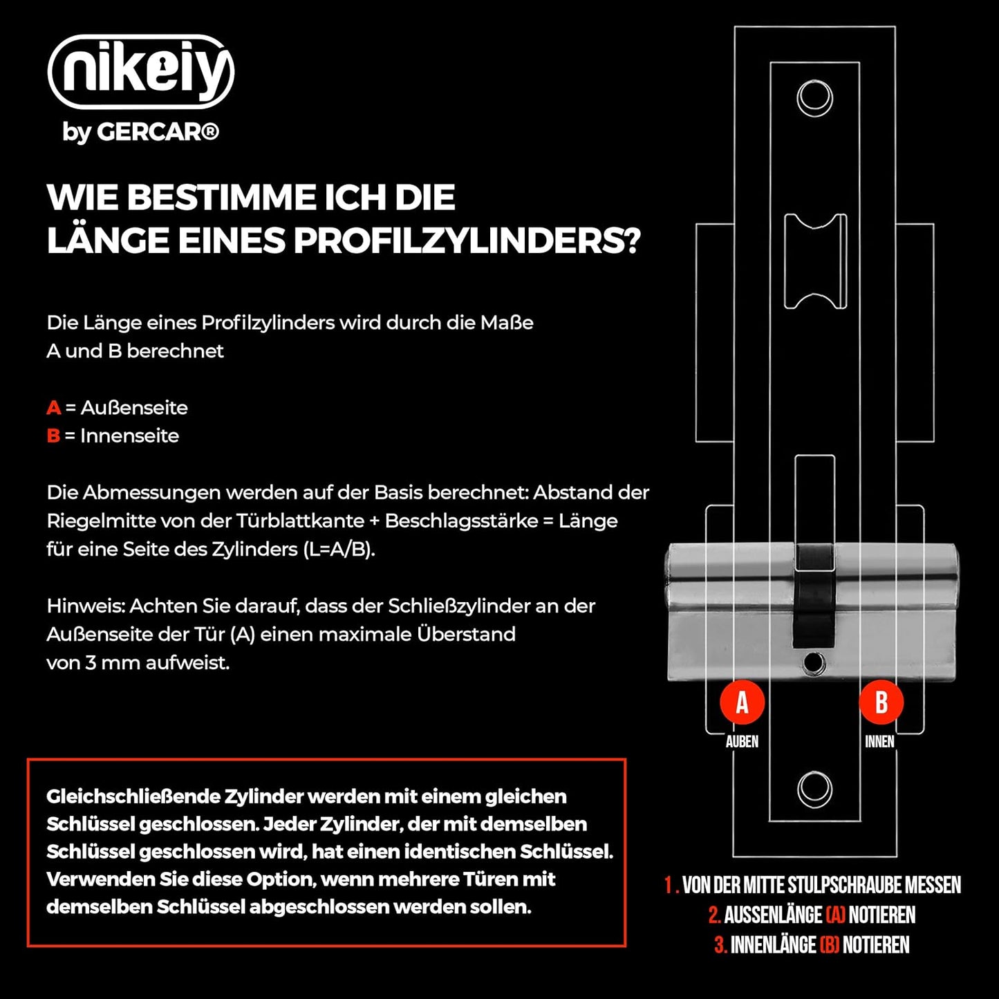 Profilzylinder-Set 90 mm (4 Stück, gleichschliessend), 90 mm 45/45 Profilzylinder 4er Set (Gleichschliessend)