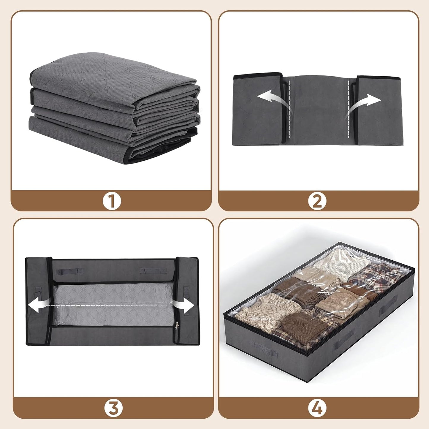 Unterbett Aufbewahrungstaschen-Set, 75L (L100 x B50 x H15 cm für Unterbett ) 4