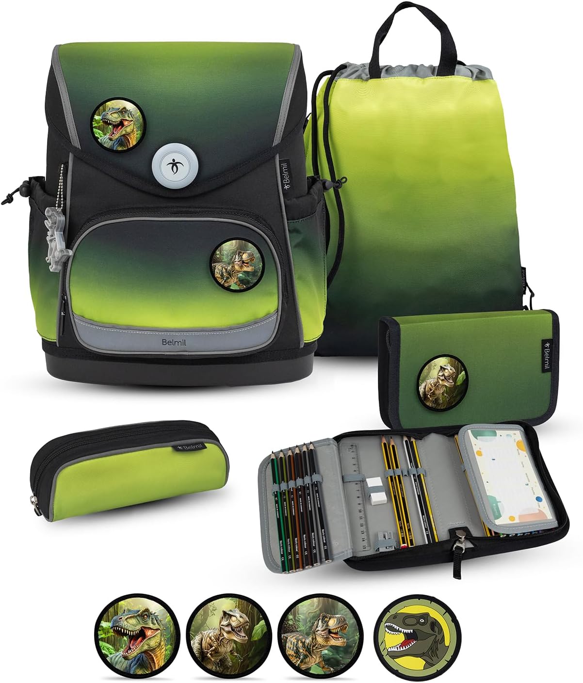 5-teiliges ergonomisches Schulranzen-Set, Black Green 2