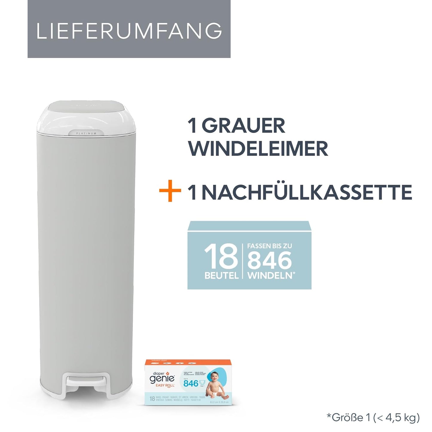 Windeleimer mit Fusspedal, Grau
