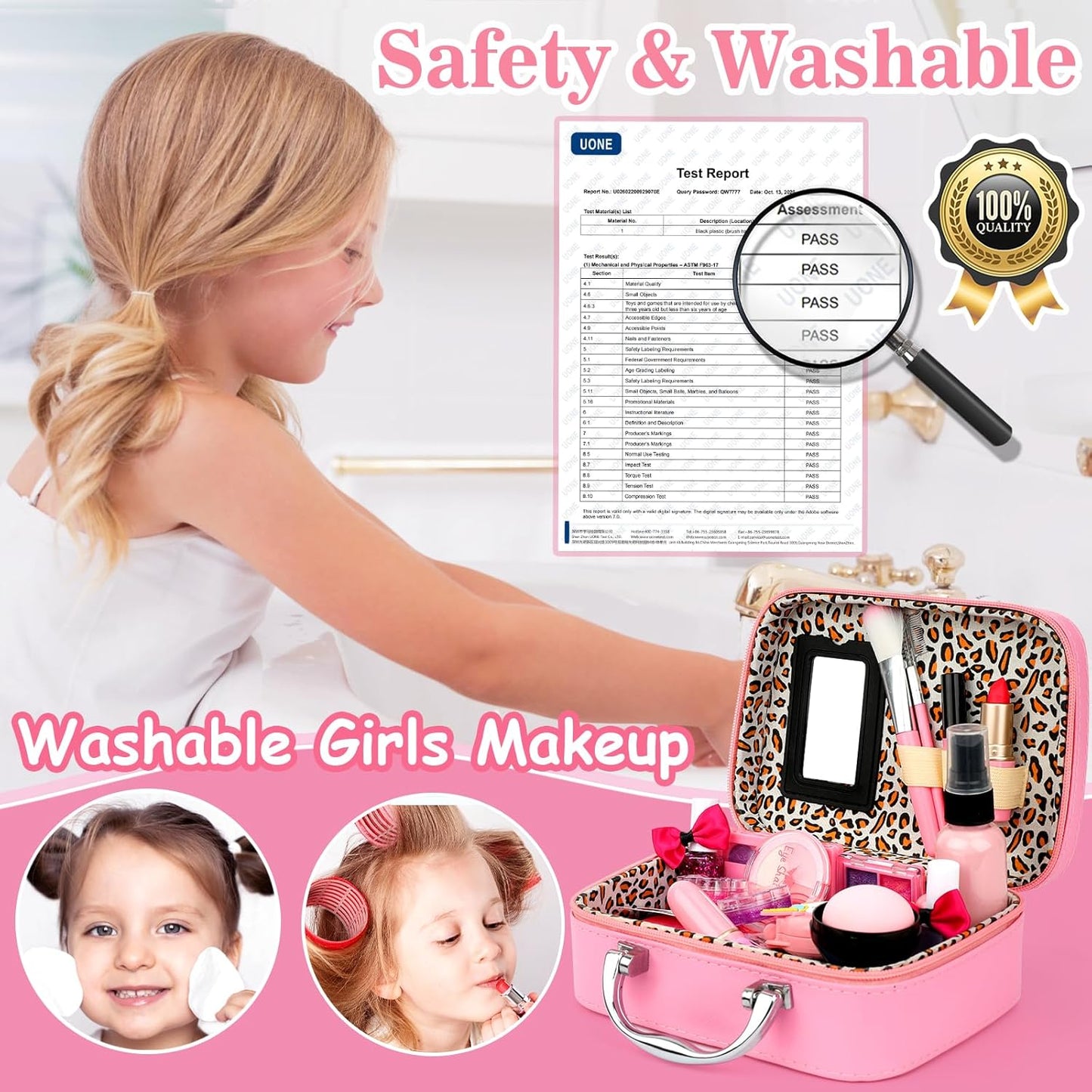 Abwaschbares Kinderschminke-Set in Schminkkoffer, Rosa